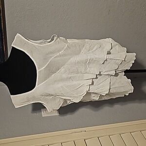 White Cotton Gauze Asymmetrical Layered Tank by Pat Rego Sz 18/20 Made in USA 🇺